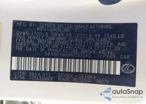 2017 Lexus Es 350 from USA, damaged, VIN 58ABK1GG5HU053040